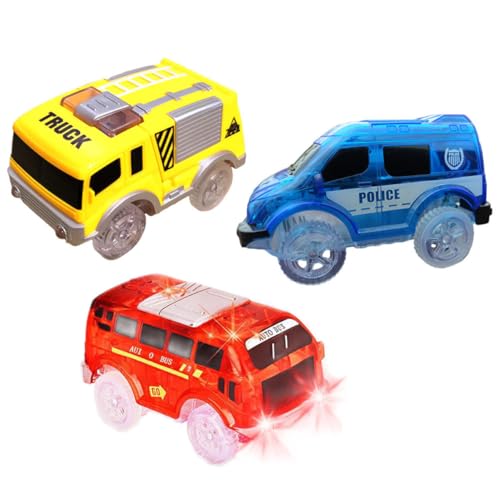 WOONEKY 3 Stück Teiliges Track Car Spielzeugset mit LED Lichtern Batteriefreie Leuchtende für Geeignet für Kreative Spielstunden und Entwicklung der Hand Augen Koordination von WOONEKY