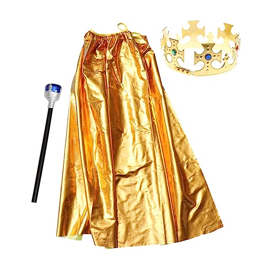 WOONEKY 3-teiliges Set Halloween-kostüm-kit Prinzenmantel Golden Halloween Karneval Cosplay Kostüm Outfit Königlicher König Jungen-outfit Halloween-cosplay-outfit Zepter Shirt Krone Kind von WOONEKY