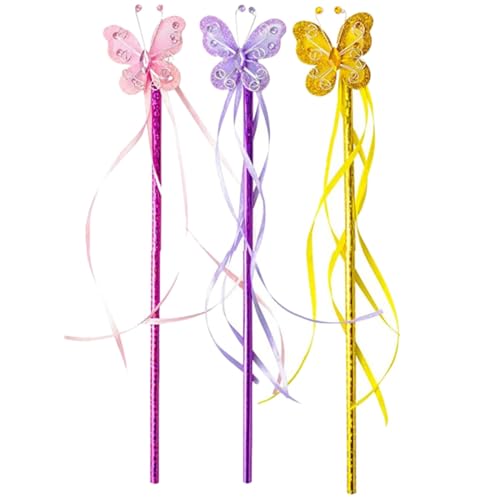 WOONEKY 3St Zauberstab Mädchenspielzeug Kinderspielzeug Kostüme für Mädchen Schmetterlinge Zauberstäbe Ornament Spielzeuge Zauberstäbe für Kinder Hexenstab-Dekore Fee schmücken Geschenk von WOONEKY