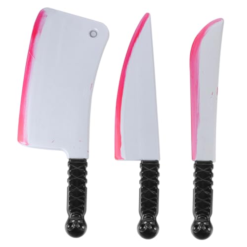 WOONEKY 3st Nachgemachtes Messer Grusel Simulierte Blutige Messer Gefälschte Kostümmesser Requisiten Künstliches Blutiges Messer Spielzeuge PVC Halloween Fleischerbeil von WOONEKY