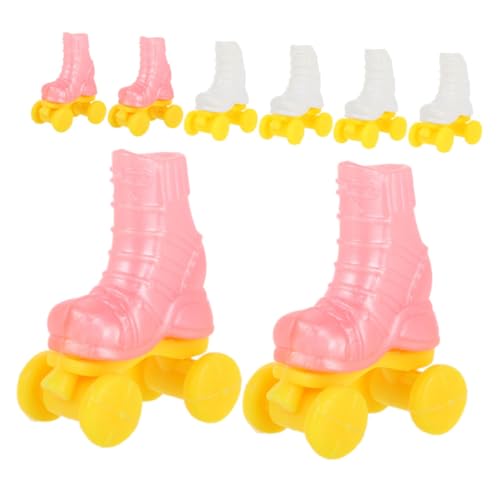 WOONEKY 4 Paare Rollschuhe für Puppen aus Robustem Kunststoff Detailreiche Miniatur Schlittschuhe für Puppendekoration und DIY Bastelzubehör Farbenfrohe Puppen Rollschuhe Weiß von WOONEKY