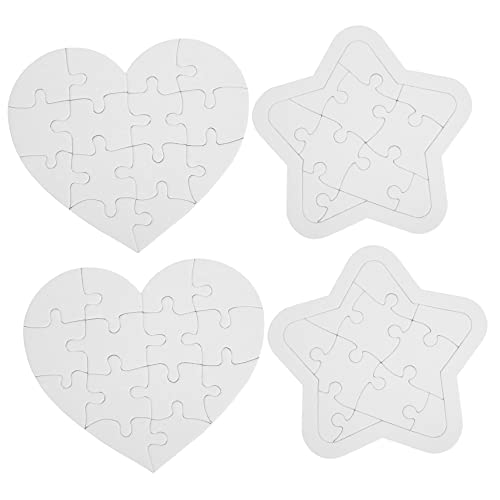 WOONEKY 4 Sätze Blanko Puzzles zum Bemalen Herz und Sternform DIY Puzzle für Handliche Puzzleteile zum Ausmalen mit Buntstiften und Markern Kreativset Hand Auge Koordination von WOONEKY