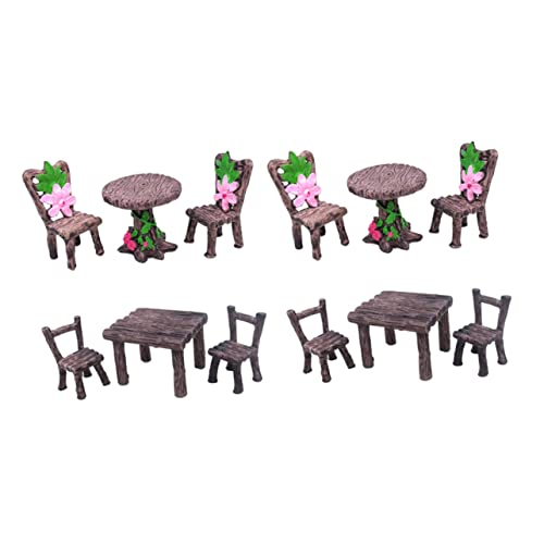 WOONEKY 4 Sätze Miniatur Harz Stuhl und Tisch Simulation Möbel Modell Mini Gartenmöbel Deko für Mikrolandschaft Puppenhaus Zubehör Tragbar und Realistisch Geeignet für Bonsai und von WOONEKY