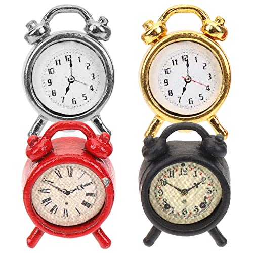 WOONEKY 4 Stück Mini-Uhrenmodell klein Mini-Hausschmuck -Miniuhr Miniaturuhren zum Basteln Uhr Dekoration Miniuhr für Puppenhaus Tinische Uhrenhandwerk Legierung Zufällige Farbe von WOONEKY