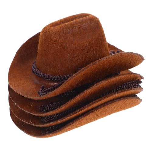 WOONEKY 4 Stück Mini-Western-cowboyhüte Zum Selbermachen, Beflockte Kleine Cowgirl-bastelhüte Für Puppenhauszubehör, Western-Party-Dekorationen, Puppen-anzieh-Requisiten, Heimdekoration von WOONEKY