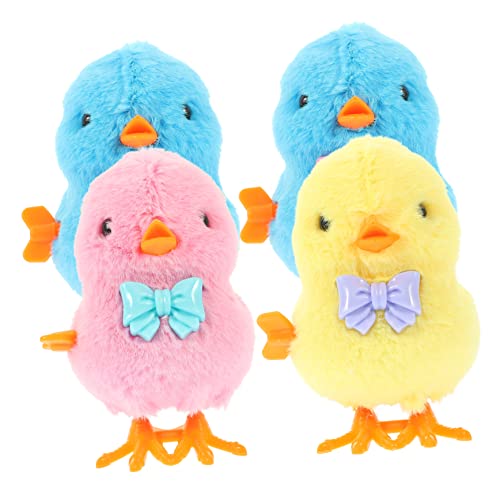WOONEKY 4 Stück Plüsch Küken Aufziehspielzeug Farbiges Lustiges Huhn mit Aufziehmechanismus Energiesparend für Ostergeschenk für Kleinkinder Zufällige Farbe Zufällige Farbe von WOONEKY
