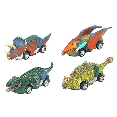 WOONEKY 4 Stück Teiliges Dinosaurier mit Zugfunktion Realistische Simulation Cartoon Pull Back Fahrzeuge Kindgerechte Inertialautos für Jungen und Mädchen Vielseitig für Zuhause und von WOONEKY