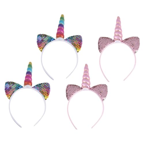 WOONEKY 4 Stück Teiliges Einhorn Haarband mit Glitzereffekt Cartoon Stirnband für Mädchen Verstellbar Bequem für Geburtstagsfeiern Halloween Kostümpartys und Alltagsschmuck von WOONEKY