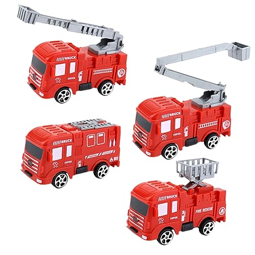 WOONEKY 4 Stück Teiliges Feuerwehrwagen Tortendeko Lebendige Fahrzeugfiguren für Kuchen Backdeko für Kindergeburtstag und Feuerwehrpartys Sicher und Praktisch aus Hochwertigem von WOONEKY