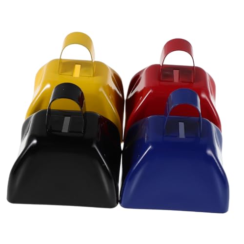 WOONEKY 4 Stück Teiliges Metall Cowbell Ergonomischem Griff Lauter Klarer Klang Handliche Jubelglocken für Sportveranstaltungen Feiern und Versammlungen in Gelb Rot Blau Schwarz von WOONEKY