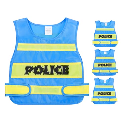 WOONEKY 4 Stück Teiliges Polizeiweste Kostüm Atmungsaktives Material Realistische Polizei Cosplay Weste für Halloween Geburtstag Schulveranstaltungen Vielseitiges Rollenspiel von WOONEKY