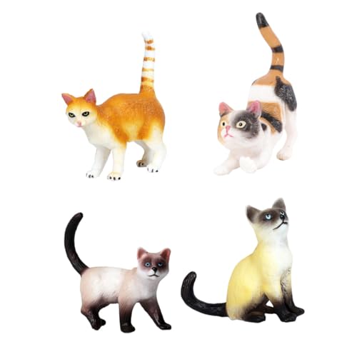 WOONEKY 4 Stück Teiliges Realistische Katzenfiguren Detailgetreue Kätzchen Modellspielzeuge Lebensechte Tierornamente für Fotografie Raumdeko und Geschenkideen von WOONEKY
