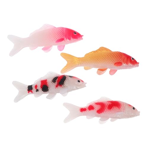 WOONEKY 4 Stück Teiliges Realistische Koi Fisch Figuren Detailgetreue Künstliche Modellfische für Aquarium Deko Feengarten DIY Terrarium Vielseitige Miniatur Dekoaccessoires in Rot von WOONEKY