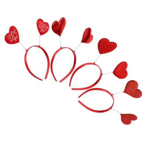 WOONEKY 4 Stück Teiliges Rotes Herz Haarreifen Leichter Party Haarschmuck mit Liebe für Karneval Valentinstag Kostüm und Festtags Accessoires Bequem und Auffällig von WOONEKY
