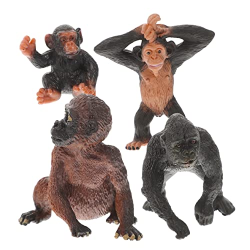 WOONEKY 4 Stück Teiliges Waldtier Figuren Realistische Schimpansen Modellspielzeuge mit Detailreicher Textur Handbemalt Leicht und Tragbar Pädagogisch für und Dekoration von WOONEKY