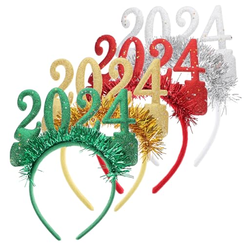 WOONEKY 4 Stück Teiliges Weihnachts Stirnband mit Glitzer Langlebiger Haarschmuck für Silvester und Neujahrsfeiern Festliches Haar Accessoire Rot Grün Gold Silber für Damen und Mädchen von WOONEKY