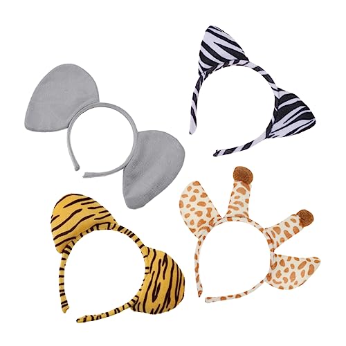 WOONEKY 4 Stück Tierohren Haarreifen Tiger Elefant Zebra Giraffe Verkleidung Cosplay Halloween Kostüme für Erwachsene Leicht und Dehnbar für Mottopartys und Festliche Anlässe von WOONEKY
