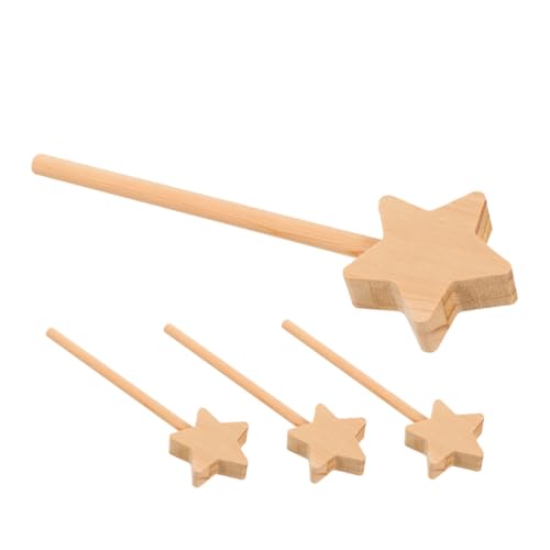 WOONEKY 4 Stück Unlackierte Holz Feenstäbe Set Sternform zum Bemalen DIY Bastelset für Kindergeburtstag Rollenspiel und Partydeko Kreative Einzigartige Zauberstäbe für Vielseitige von WOONEKY