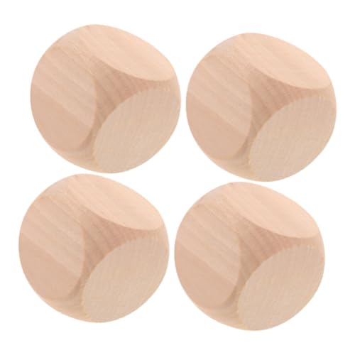 WOONEKY 4 Stück Unlackierte Holzwürfel DIY Spielwürfel mit Abgerundeten Ecken für Bastelprojekte Familienaktivitäten und Partys zum Gestalten von WOONEKY