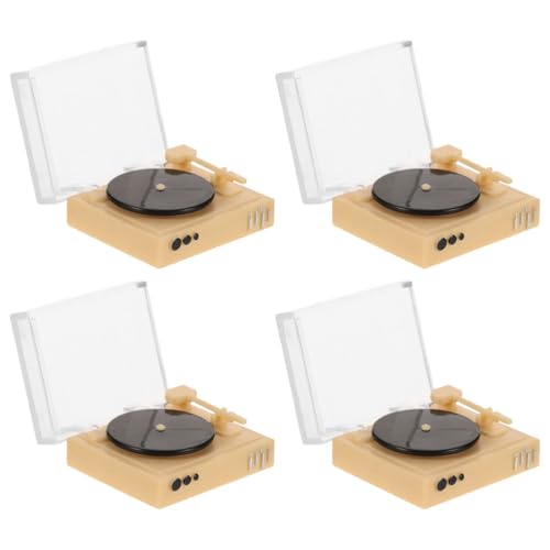 WOONEKY 4-teiliger Miniatur-CD-Player für Puppenhäuser: DIY-Mini-Plattenspieler-Modell für Wohnzimmer und Schlafzimmer im Puppenhaus – Möbeldekor für kleine Häuser von WOONEKY