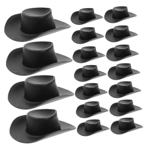 WOONEKY 40 Stück Mini Cowboy Hüte Kunststoff Schwarz Kleine Western Hüte für DIY Basteln Partydekoration Puppenhaus Zubehör Leicht Langlebig für Handwerksprojekte von WOONEKY