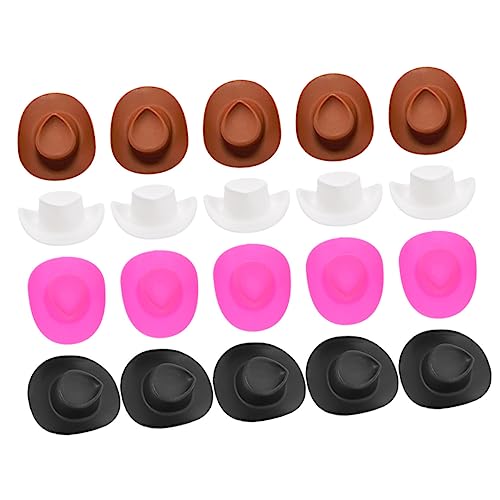 WOONEKY 40 Stück Mini Cowgirl Hüte Kunststoff Mini Cowboyhüte für Puppen Cake Decoration Party Deko Süße Bastelaccessoires für Kreative Feiern und Puppenhaus Dekorationen von WOONEKY