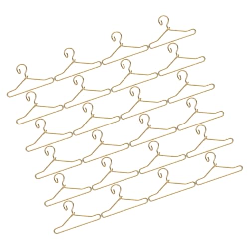 WOONEKY 40 Stück Mini Kleiderbügel für Puppenkleidung Gold Stabile Glatte Oberfläche Schadstofffrei für Puppenhaus und Kleine Outfits Praktische Aufbewahrung und Organisation von WOONEKY
