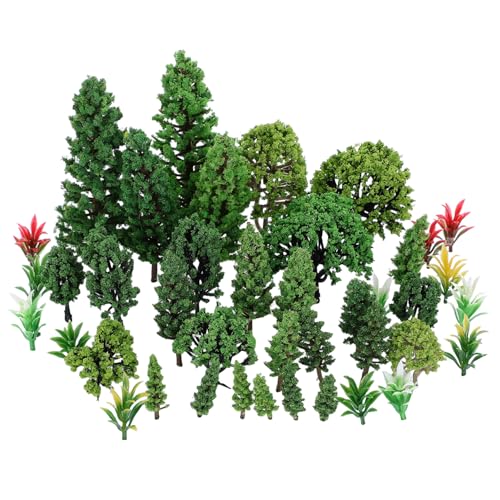WOONEKY 40 Stück Teiliges Miniatur Bäume für Diorama Realistische Modellbäume aus Kunststoff Landschaftsdeko für Miniaturwelten DIY Bastelmaterialien für Modelleisenbahn und Mikro von WOONEKY