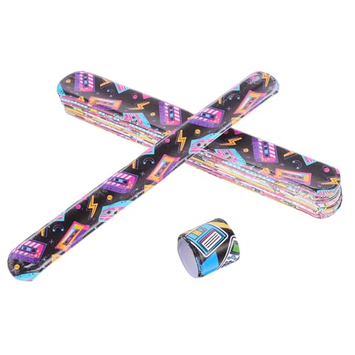 WOONEKY 48 Stück Rock Musik Themen Slap Armbänder Dekorative Slap Bands für Partys Vintage Design für Erwachsene Mitgebsel für Feiern Wiederverwendbare und Sichere Armbänder von WOONEKY