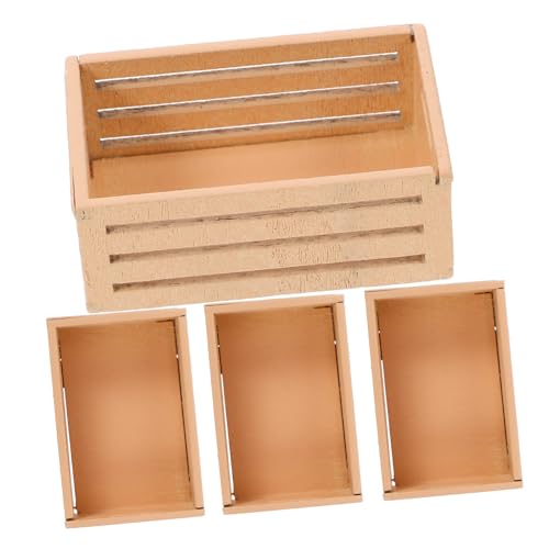 WOONEKY 4Stücke Holzkörbe für Puppenhäuser Kreative Deko Aufbewahrungskörbe aus Holz für Mini Szenen und Puppenhaus Zubehör Vielseitig Einsetzbar Verarbeitung von WOONEKY