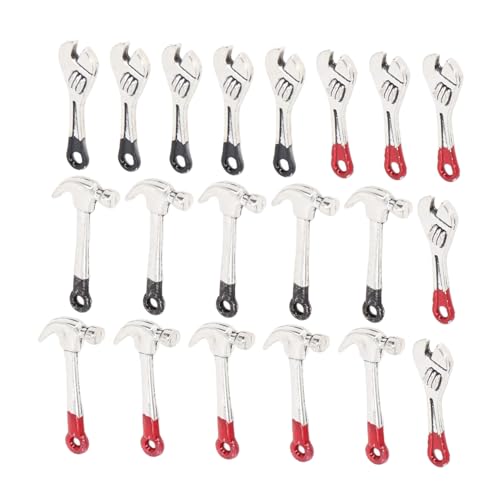 WOONEKY 5 Sätze Miniatur Metall Werkzeugsatz für Puppenhaus Reparatur Mini Schraubenschlüssel Hammer Set für DIY Basteln Puppenhaus Dekoration Zubehör von WOONEKY