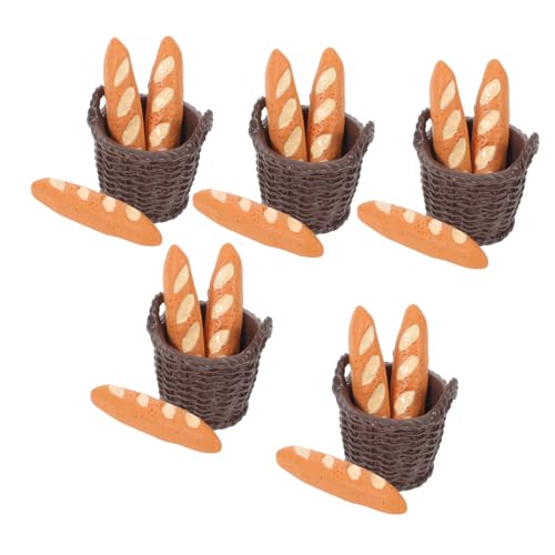WOONEKY 5 Satz Teiliges Miniatur-brotset mit Realistischen Baguettes und Körben Detailreiche Puppenhaus-Dekoration für Bäckerei Küchenszene und Fotorequisiten von WOONEKY