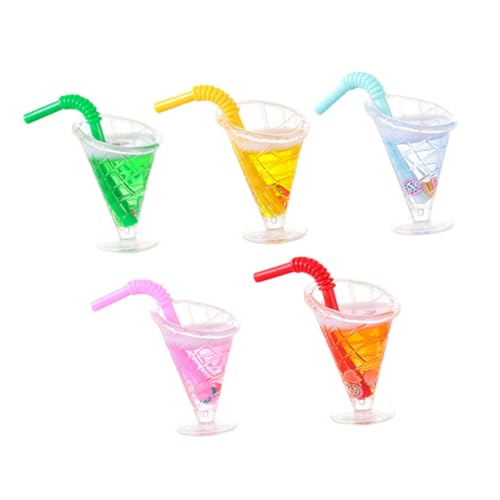 WOONEKY 5 Stück Miniaturisierte Hawaiian Dessertbecher Realistische Mini Saftbecher für Puppenhaus Deko Sommerliche Partydekorationen Süße Miniatur Küchenaccessoires von WOONEKY