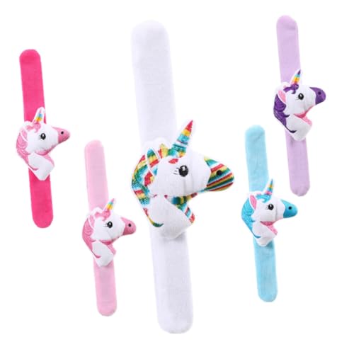 WOONEKY 5 Stück Plüsch Einhorn Klatscharmbänder für Cartoon Armbänder und Strapazierfähig Bunte Festival Accessoires für Geburtstag Kostümparty von WOONEKY