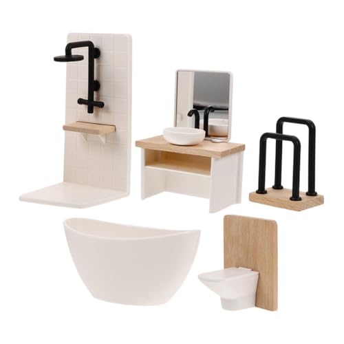 WOONEKY 5 Stück Puppenhaus Möbel mit Badewanne Toilette Waschbecken Handtuchhalter für Kreative Spiel Dekorationsideen von WOONEKY