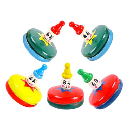 WOONEKY 5 Stück Teiliges Holz Cartoon Gyroskop für Handbetriebene mit Lustigem Design Fördert Hand Augen Koordination und Spaß im Spiel von WOONEKY
