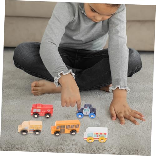 WOONEKY 5 Stück Teiliges Holz Feuerwehrauto Kleinkinder Pädagogisches Fahrzeugspielzeug Hand Auge koordination Vorstellungskraft und Kognitiven Fähigkeiten Geeignet für Jungen und Mädchen von WOONEKY