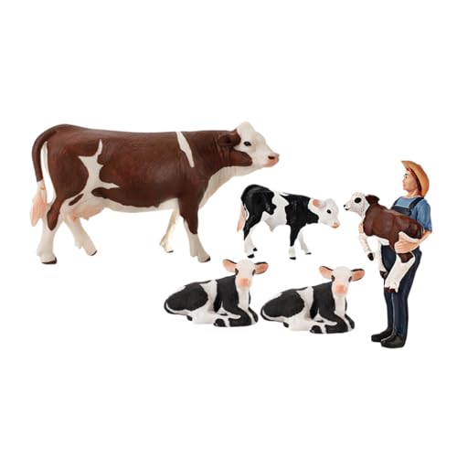 WOONEKY 5 Stück Teiliges Kleine Bauernhoftiere Figuren Realistische Kuh Modelle Simulation Tierfiguren Miniatur Landschaftsdekoration Lernspielzeug für Bauernhofgestaltung von WOONEKY