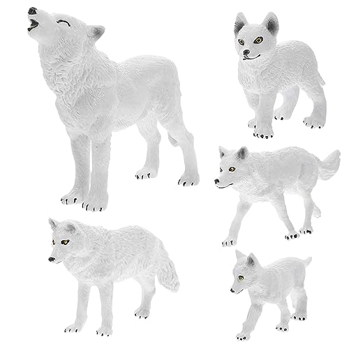 WOONEKY 5 Stück Wolf Figuren Kunststoff Wolf Modell für Kinder Kognitive Wildtier Dekoration für Tisch und Spielzeug von WOONEKY