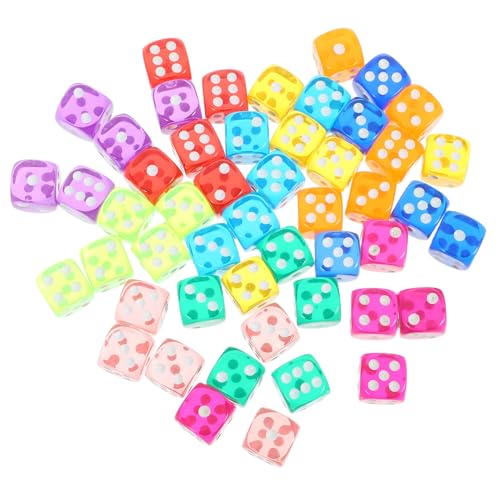 WOONEKY 50 Stück Teiliges Bunte Transparente Spielwürfel mit Abgerundeten Ecken Langlebige Würfelspiel Requisiten für Party Brettspiel Mathe und Erwachsenenwürfelspaß von WOONEKY