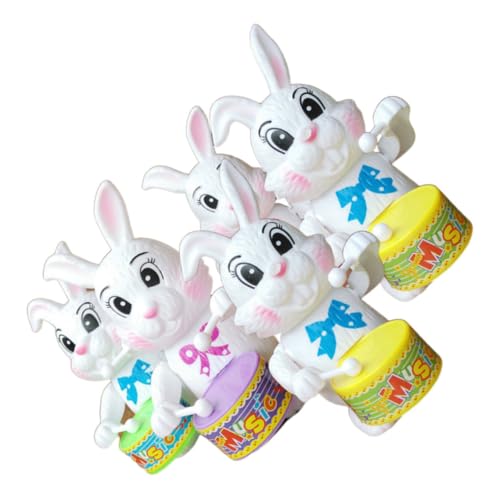 WOONEKY 5St Aufziehpuppen favorisieren Spielzeug für Kaninchen Kaninchenspielzeug Spielzeug für Kinder Haargummis Hasenspielzeug Uhrwerk Hase Hasen-Aufziehspielzeug die Trommel Schlagen von WOONEKY