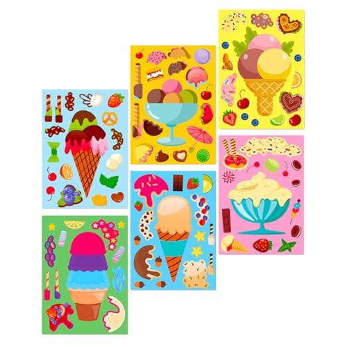 WOONEKY 6 Blätter Aufkleber Niedliche Cartoon Eiscreme Puzzle Aufkleber für Partys und Belohnungen Kreative DIY Dessert Sticker für Fördert Kreativität und Feinmotorik von WOONEKY