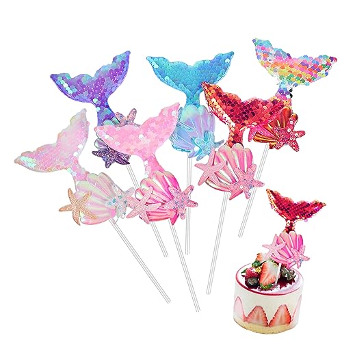 WOONEKY 6 Stück Meerjungfrau Cupcake Topper Glitzernde Tortendekoration für Meerjungfrau Themenpartys für Kuchen Snacks und Desserts Leicht und Sicher der Anwendung von WOONEKY