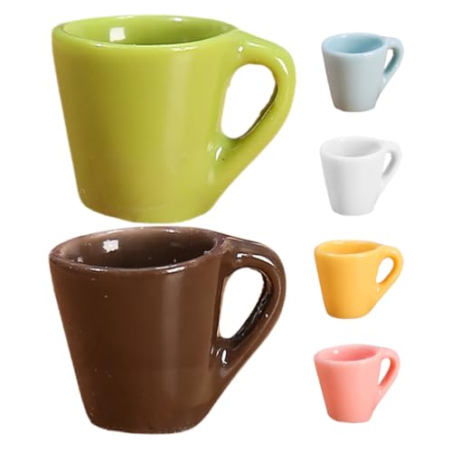 WOONEKY 6 Stück Miniatur Kaffeetassen aus Resin Farbiges Puppenhaus Zubehör Winzige Mini Becher für DIY Bastelprojekte Vielseitige Dekoration für Puppenhaus Garten und Kreative von WOONEKY