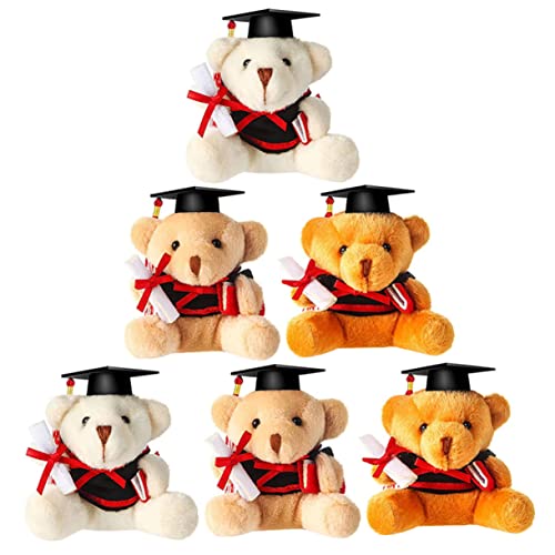 WOONEKY 6 Stück Plüsch Abschlussbär Schlüsselanhänger Cartoon Dekoration für Schlüssel und Taschen Weiß Hellbraun Dunkelbraun Perfektes für Graduierung von WOONEKY