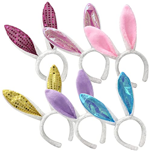 WOONEKY 6 Stück Plüsch Hasenohren Haarreif Buntes Kopfband mit Weichen Bunny Ohren Niedlicher Haarschmuck für Frauen Karneval Ostern Party und Kostüm Zubehör von WOONEKY