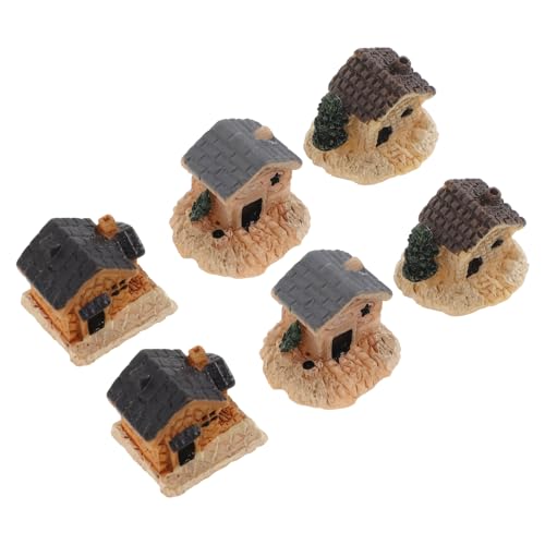 WOONEKY 6 Stück Resin Miniatur Haus Teiliges Filigrane Mikro Landschaft Deko Kompakt und Platzsparend Vielseitig für Bonsai Terrarium und Garten Detailreiche Mini Villen für von WOONEKY