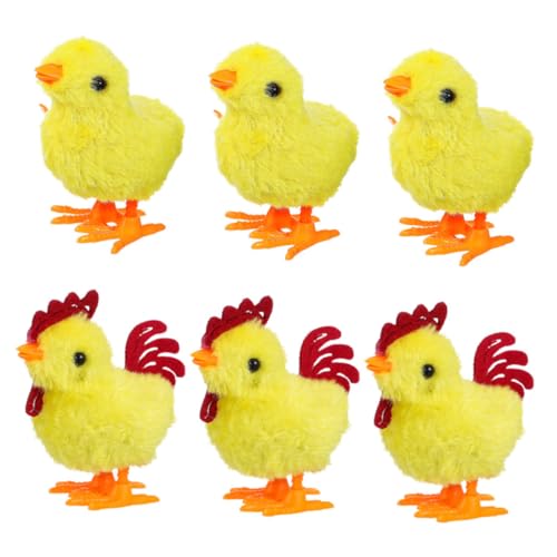 WOONEKY 6 Stück Teiliges Aufziehspielzeug Huhn aus Weichem Plüsch mit Mechanischem Wind up Springendes Bauernhoftier Buntes Kuscheltier für Niedliche Osterdekoration von WOONEKY