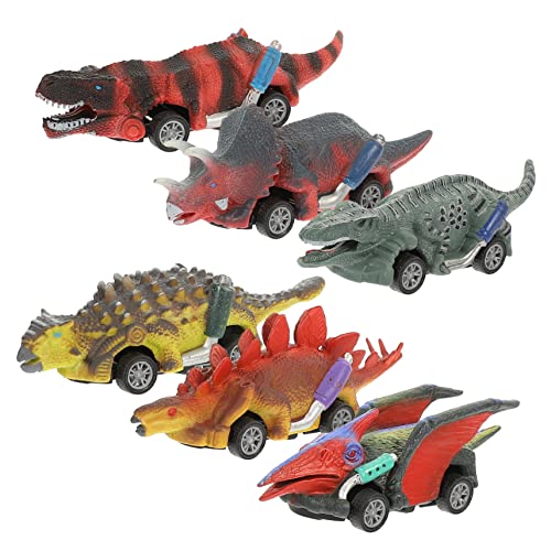 WOONEKY 6 Stück Teiliges Dinosaurier Spielzeugauto Rückziehspielzeug für Jungen und Mädchen für Partys Lernspielzeug mit Realistischen Farben und Funktionen Robustes Kunststoffmaterial von WOONEKY