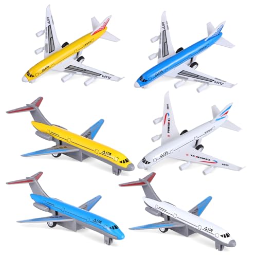 WOONEKY 6 Stück Teiliges Legierungsflugzeugmodell Set Pull Back Funktion Glatte Gleitflüge Robustes Aeroplane für Jungen Sammlerstück und Kinderspaß von WOONEKY